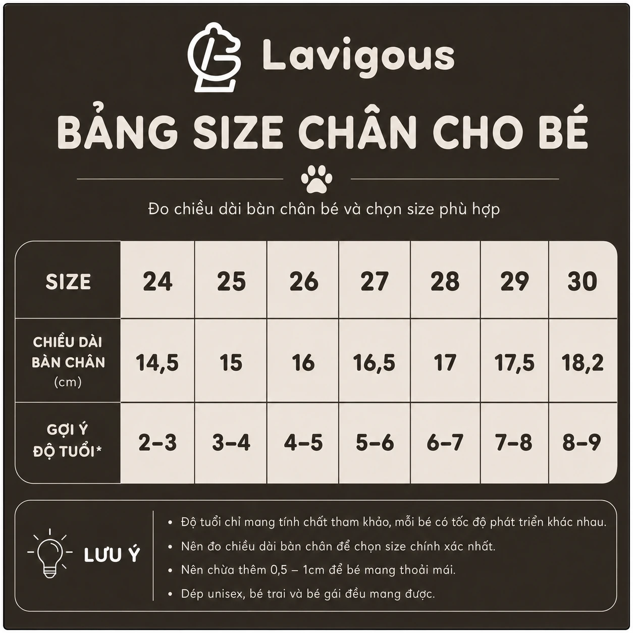 Bảng size LAVIGOUS